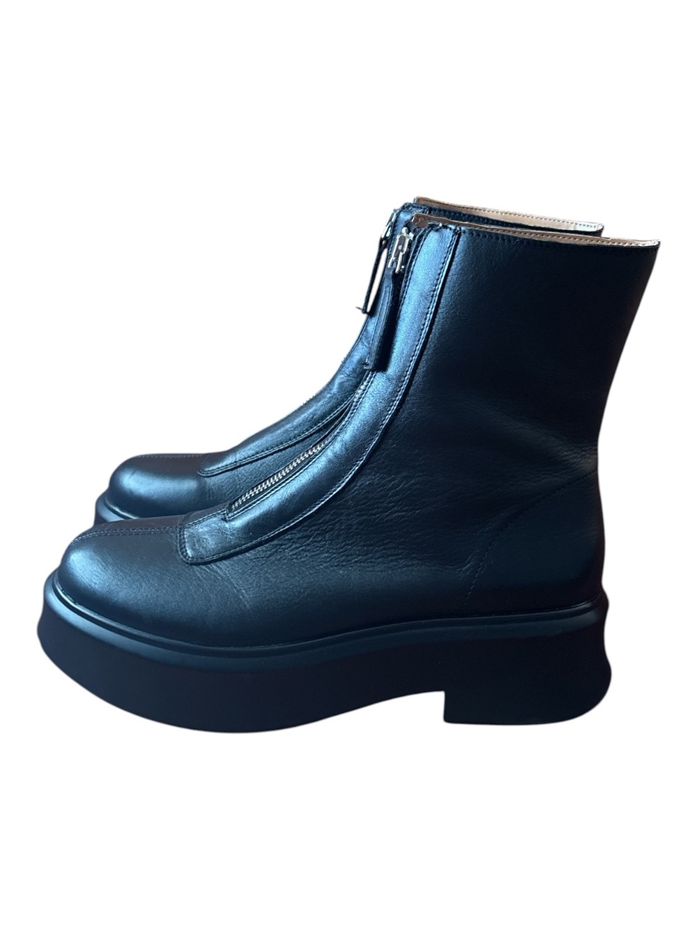 Steve Madden Jones Black Leather Front Zip Platform Ankle Boots Size 10